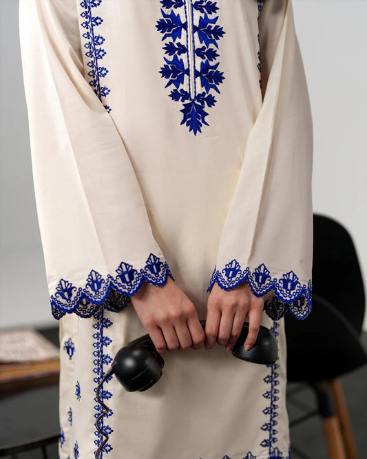 Ivory & Royal Blue Embroidered Cord-Set