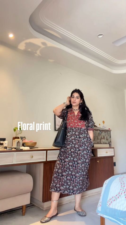 Women’s Printed Cotton A-Line Kurta – KALMAKARI