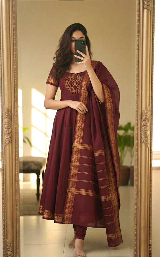 Elegant Hand-Work A-Line Kurti Set with Dupatta