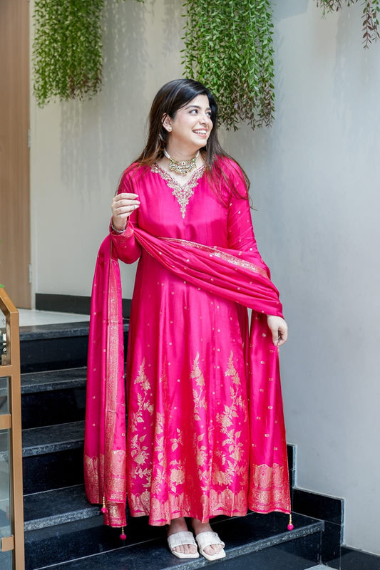 Traditional Purple & Pink Suit Set with Zari Work