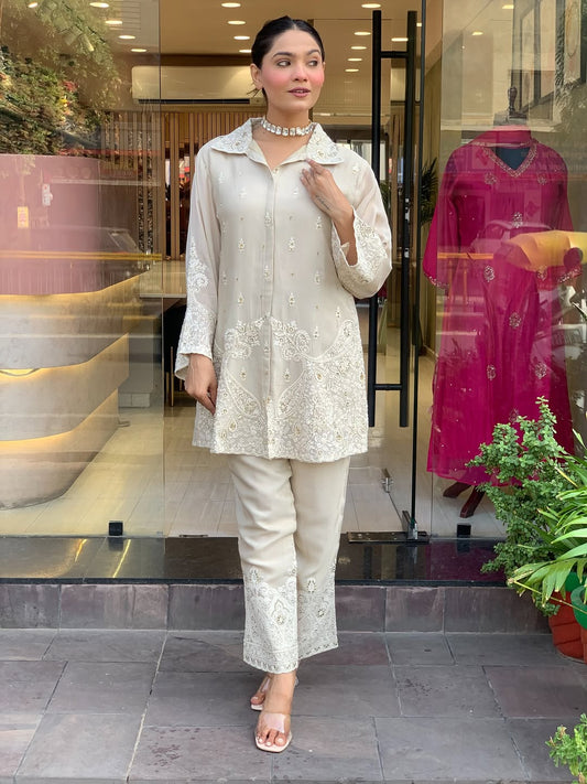 Party Wear Look Pure Chanderi Silk & CORD SET Set