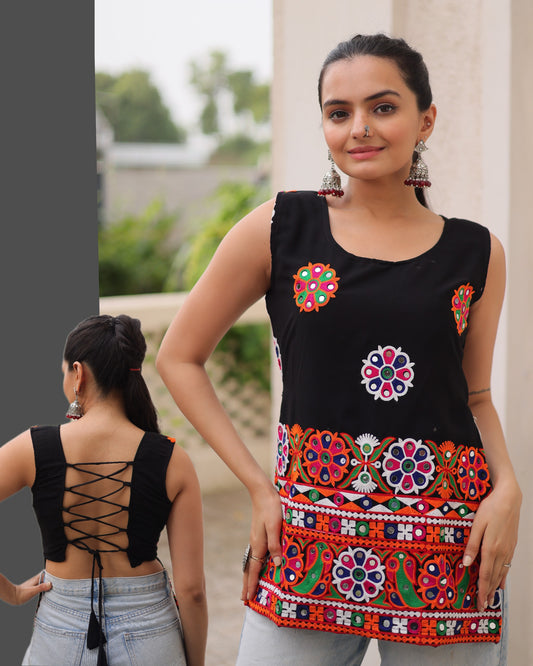 Classic Black Georgette Gamthi Work Kurti