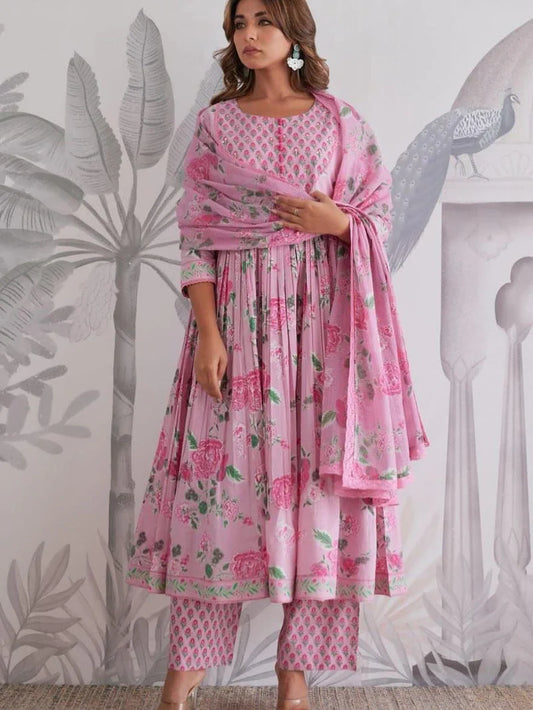Very Attractive Mul Cotton Anarkali Suit Set