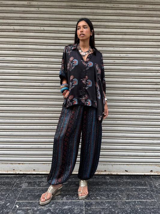 Ballon Ajrakh Print Kaftan shirt cord-set for women