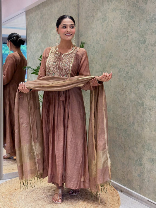 Premium Mul Chanderi Kurti Pant Dupatta Set