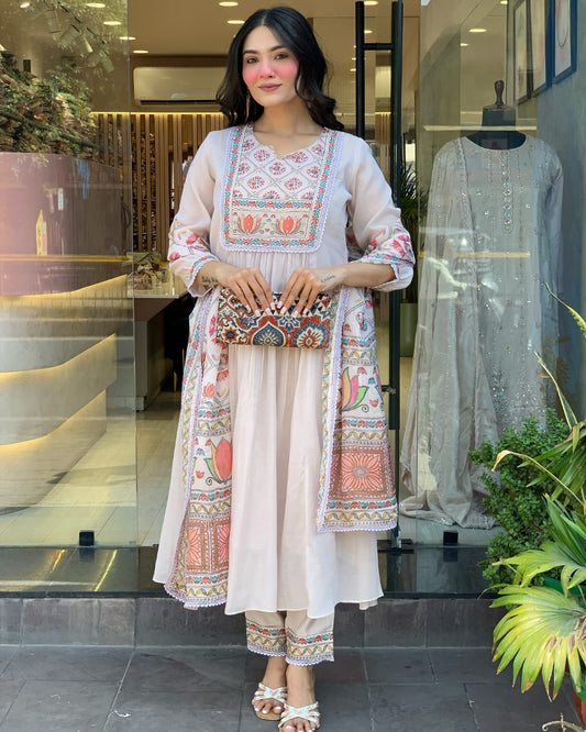 Premium Mul Chanderi 3-Piece Gown Set