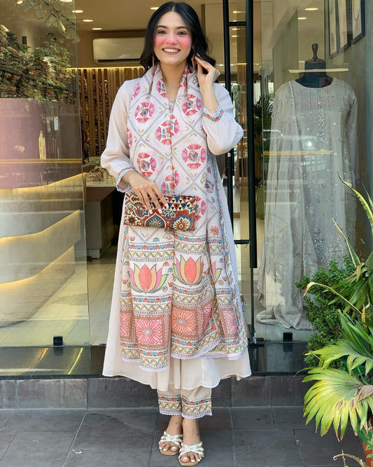 Premium Mul Chanderi 3-Piece Gown Set