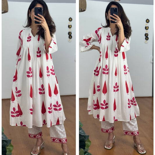 Ivory Bloom Hand Block Printed Kurta Set