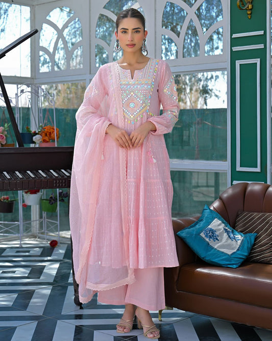 Elegant Embroidered Anarkali Kurti Pant Dupatta Set
