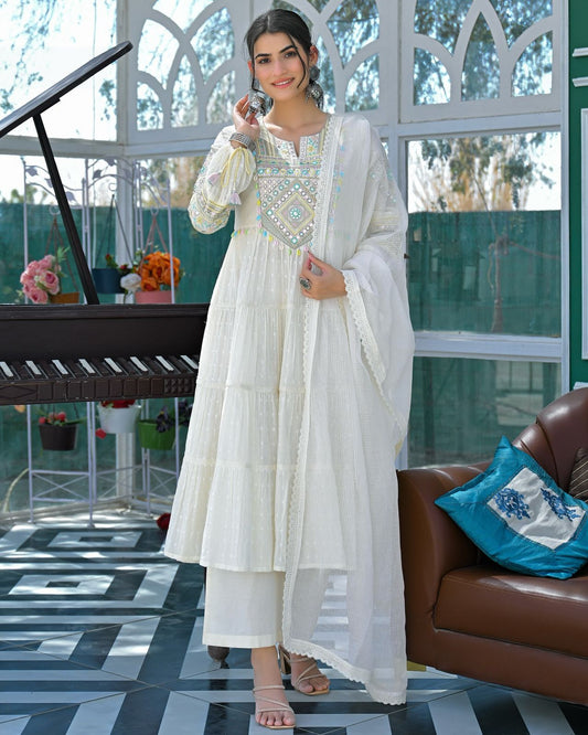 Elegant Embroidered Anarkali Kurti Pant Dupatta Set