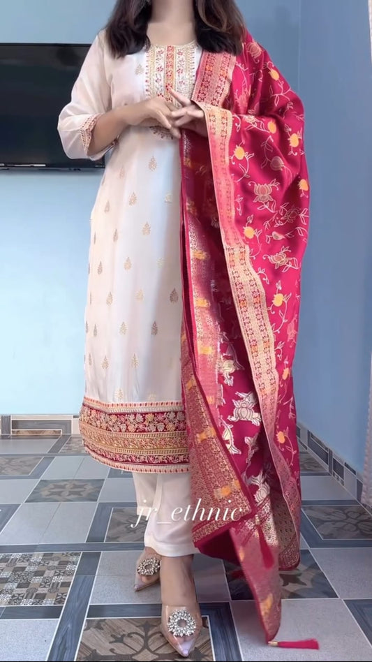 Ivory Grace with Ruby Elegance