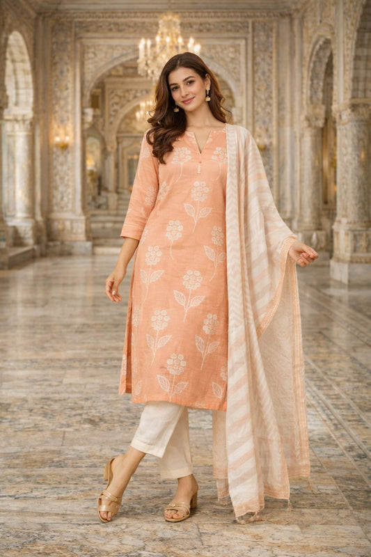 Turn heads and celebrate in style with our **Baby Pink Embroidered Kurti Set