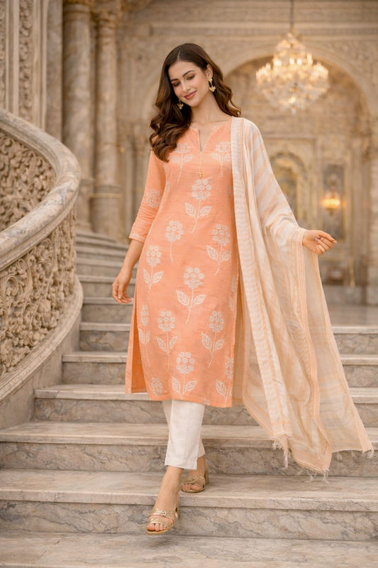 Turn heads and celebrate in style with our **Baby Pink Embroidered Kurti Set