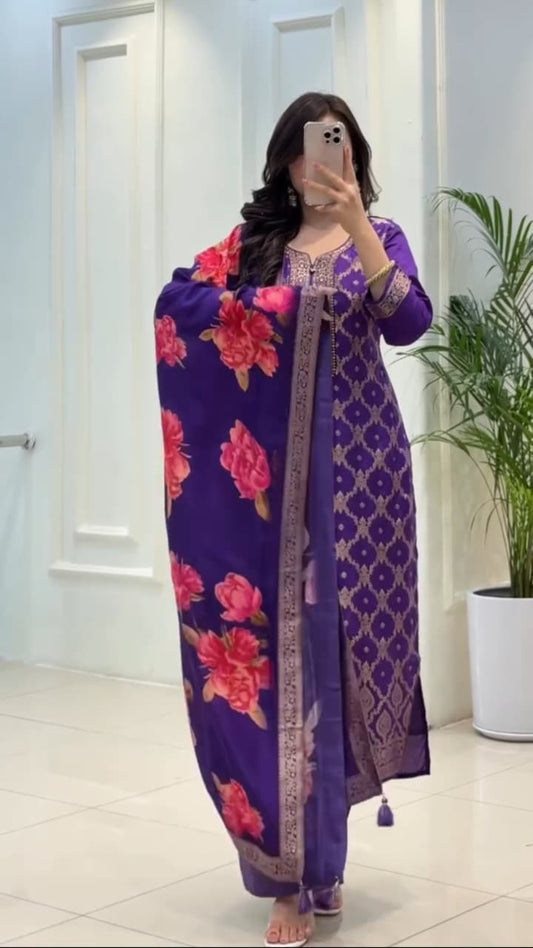 Banarasi  Silks Suit which is beautifully decorated with a Banarasi Works