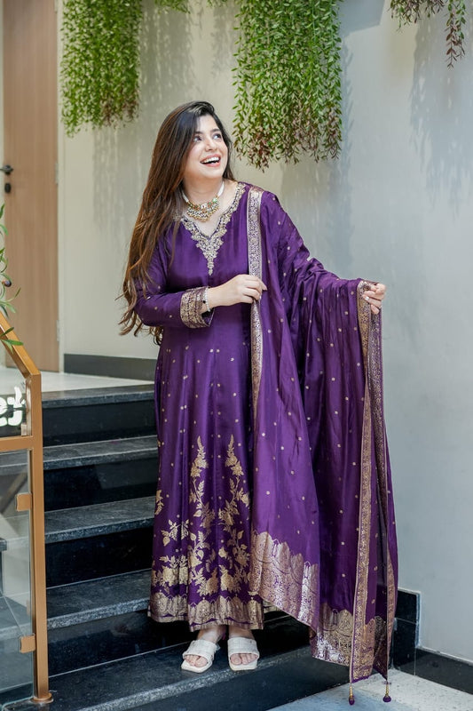 Traditional Purple & Pink Suit Set with Zari Work