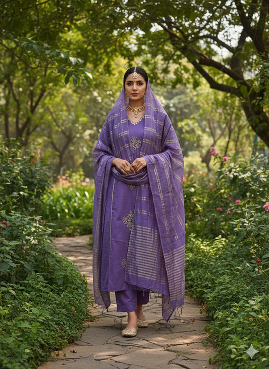 Premium Mul Chanderi Kurti Pant Dupatta Set
