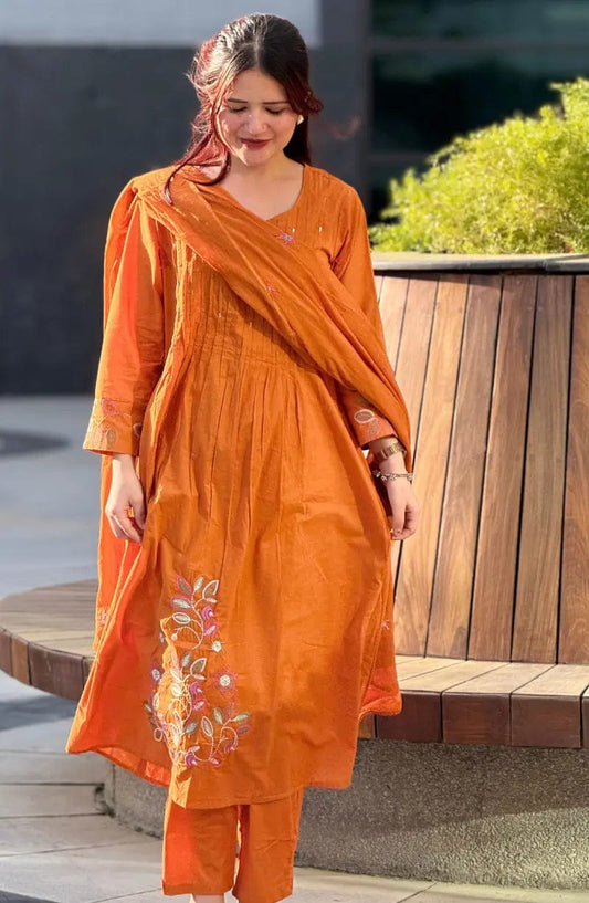 Very Aesthetic Pure Mul Cotton Embroidery Suit Set