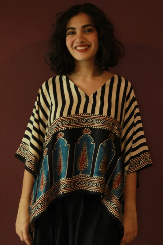 Taarini Noir Ajrakh | Signature Modal Silk Kaftan