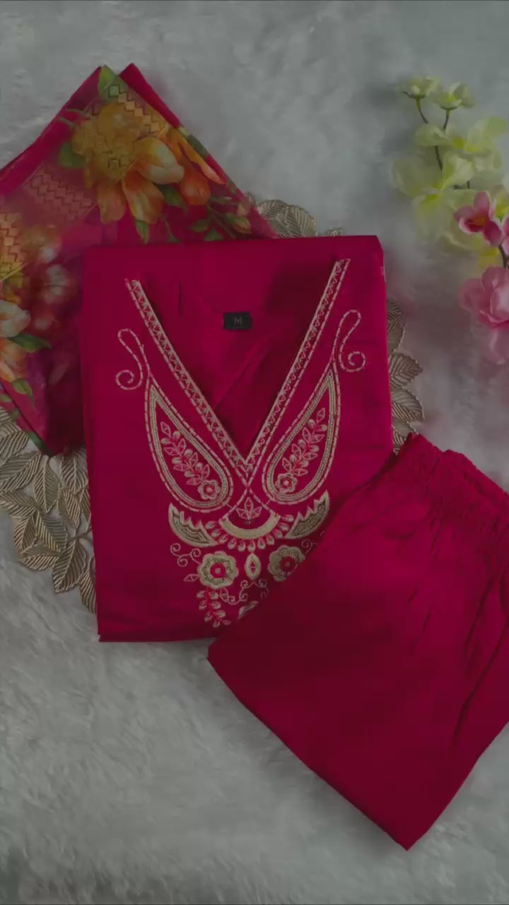 Elegant Embroidered Kurti Pant Dupatta Set