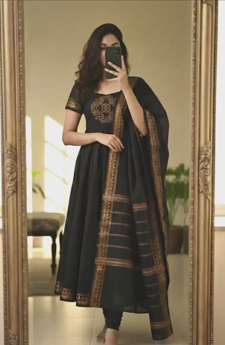 Elegant Hand-Work A-Line Kurti Set with Dupatta