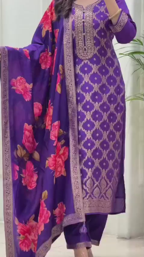 Banarasi  Silks Suit which is beautifully decorated with a Banarasi Works