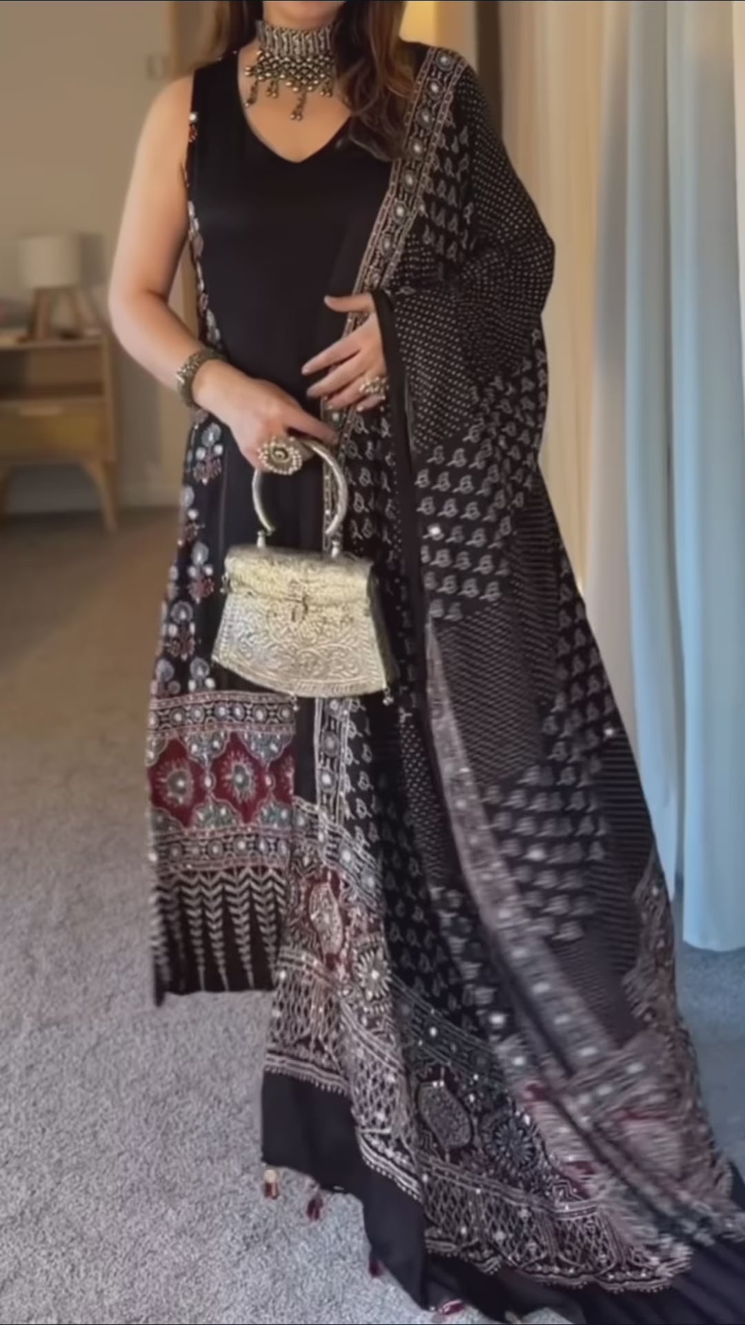 Noir Heritage Ajrakh Modal Silk Kurti & Bottom with Dupatta