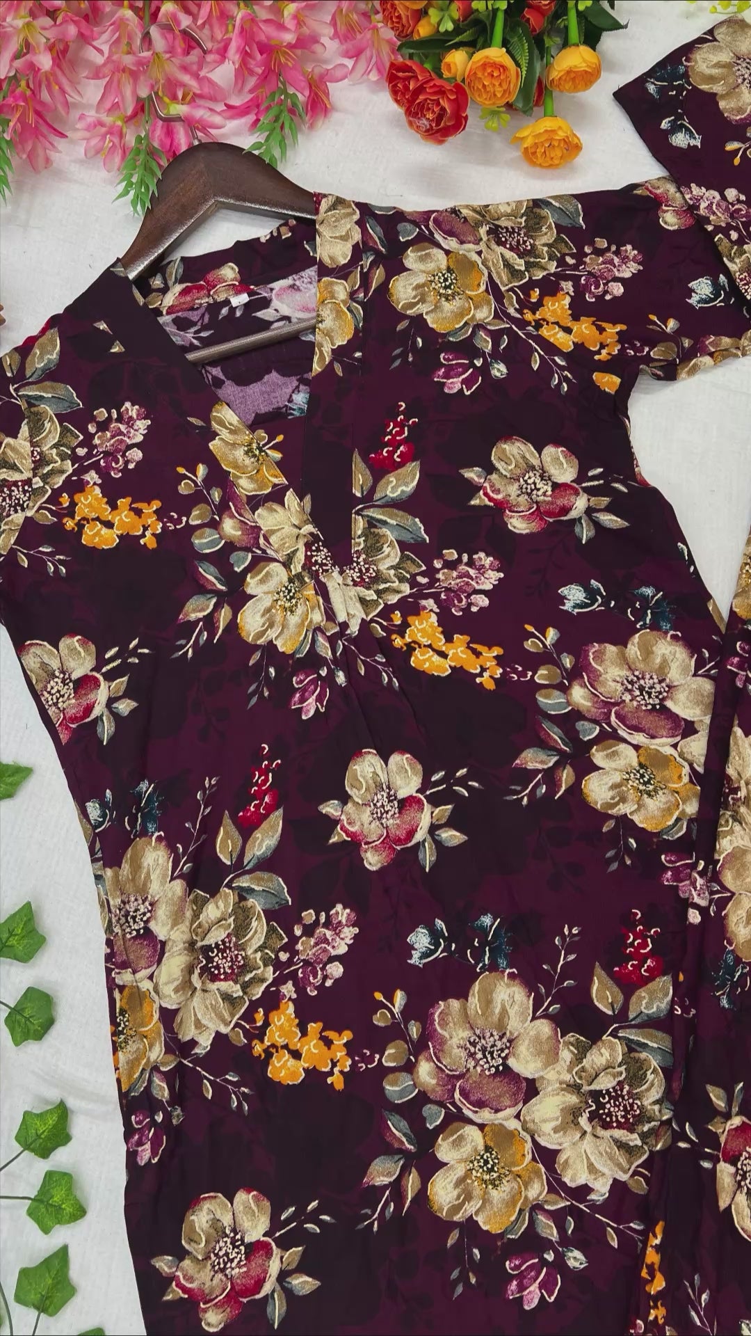 Belveera Women’s Pure Soft Rayon Cotton Navy Floral Co-ord Set