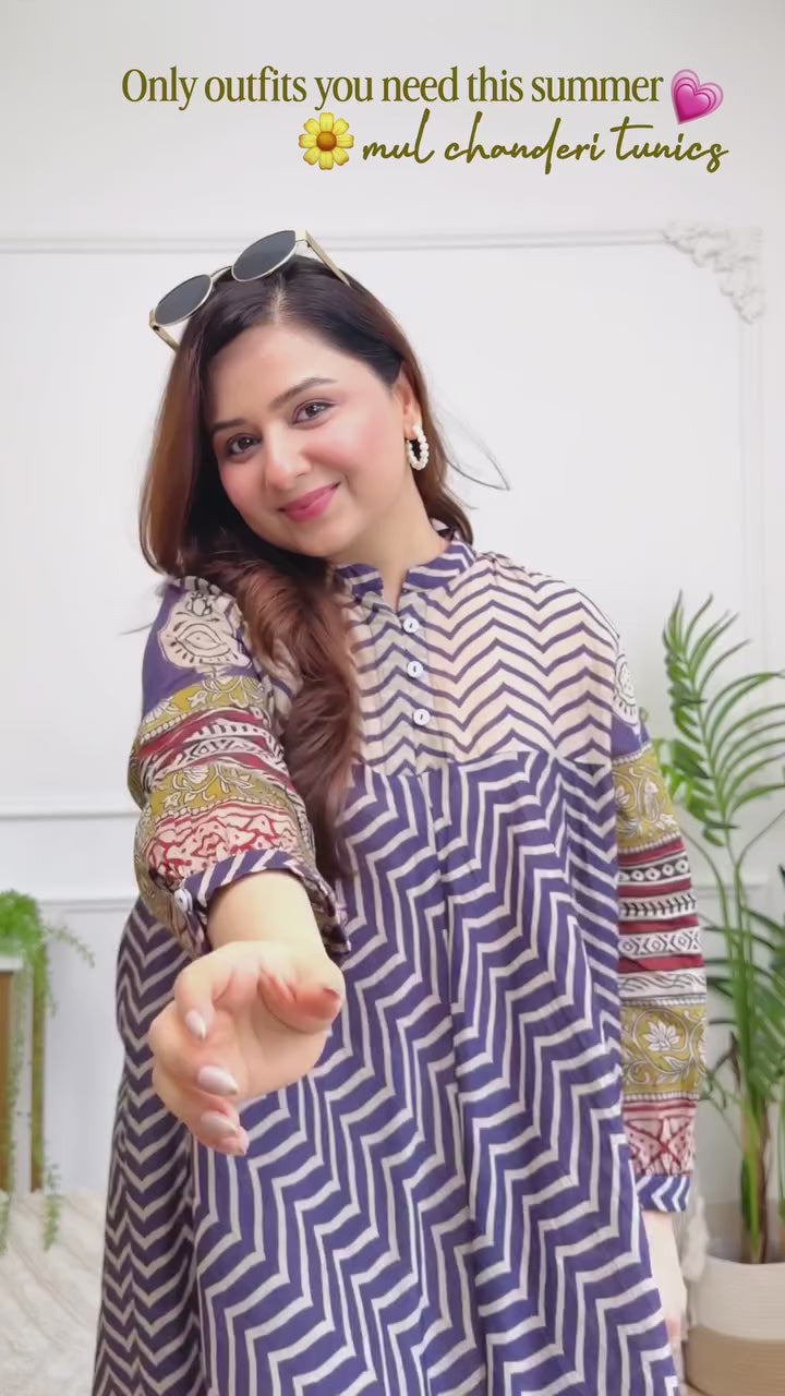 Lilac Ajrakh Mul Chanderi A Line Co-ord Set