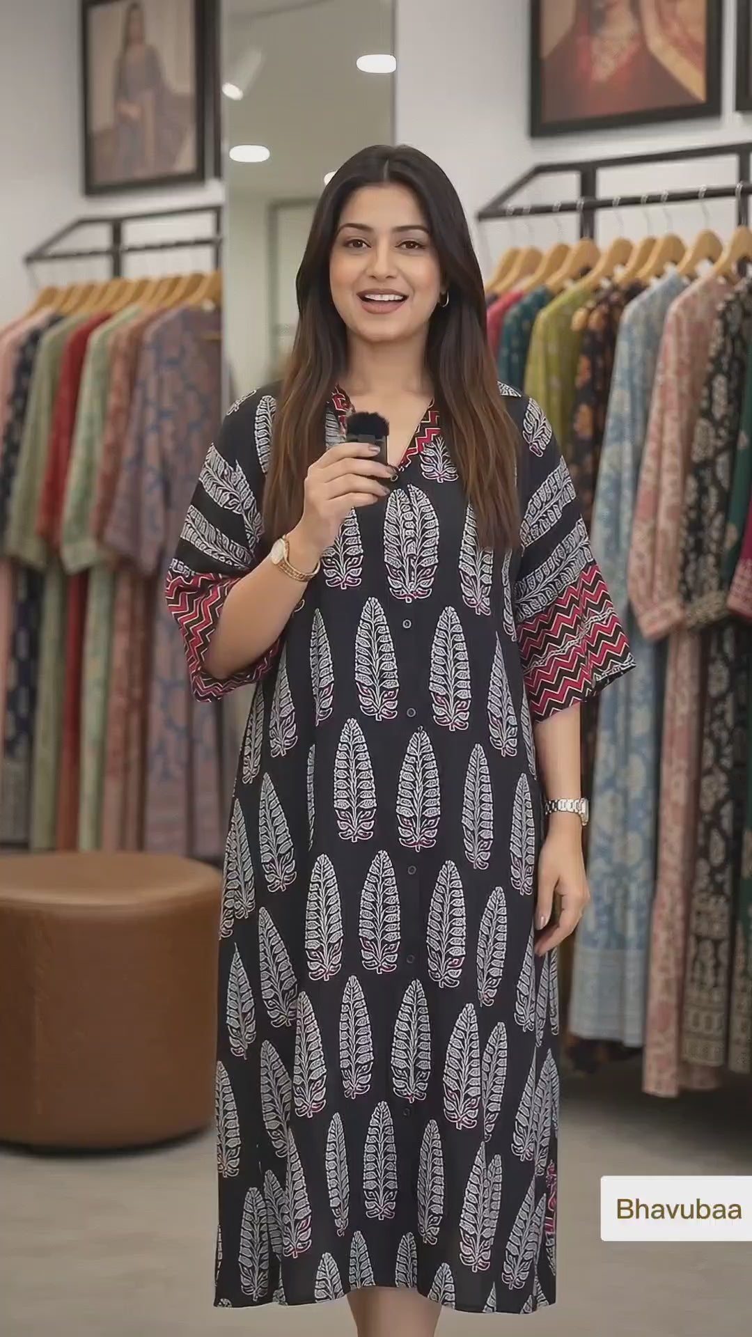 Neeva  Special Ajrakh Printed Modal Silk Kaftan Dress for Women